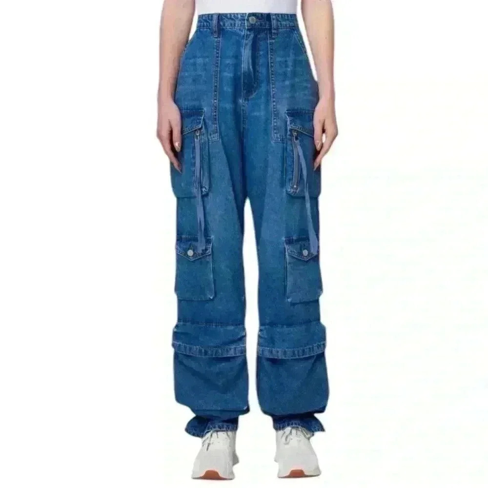 BLANKNYC Fingers Crossed Women's 24 Blue Oversized Cargo Jeans Barrel Leg NWT